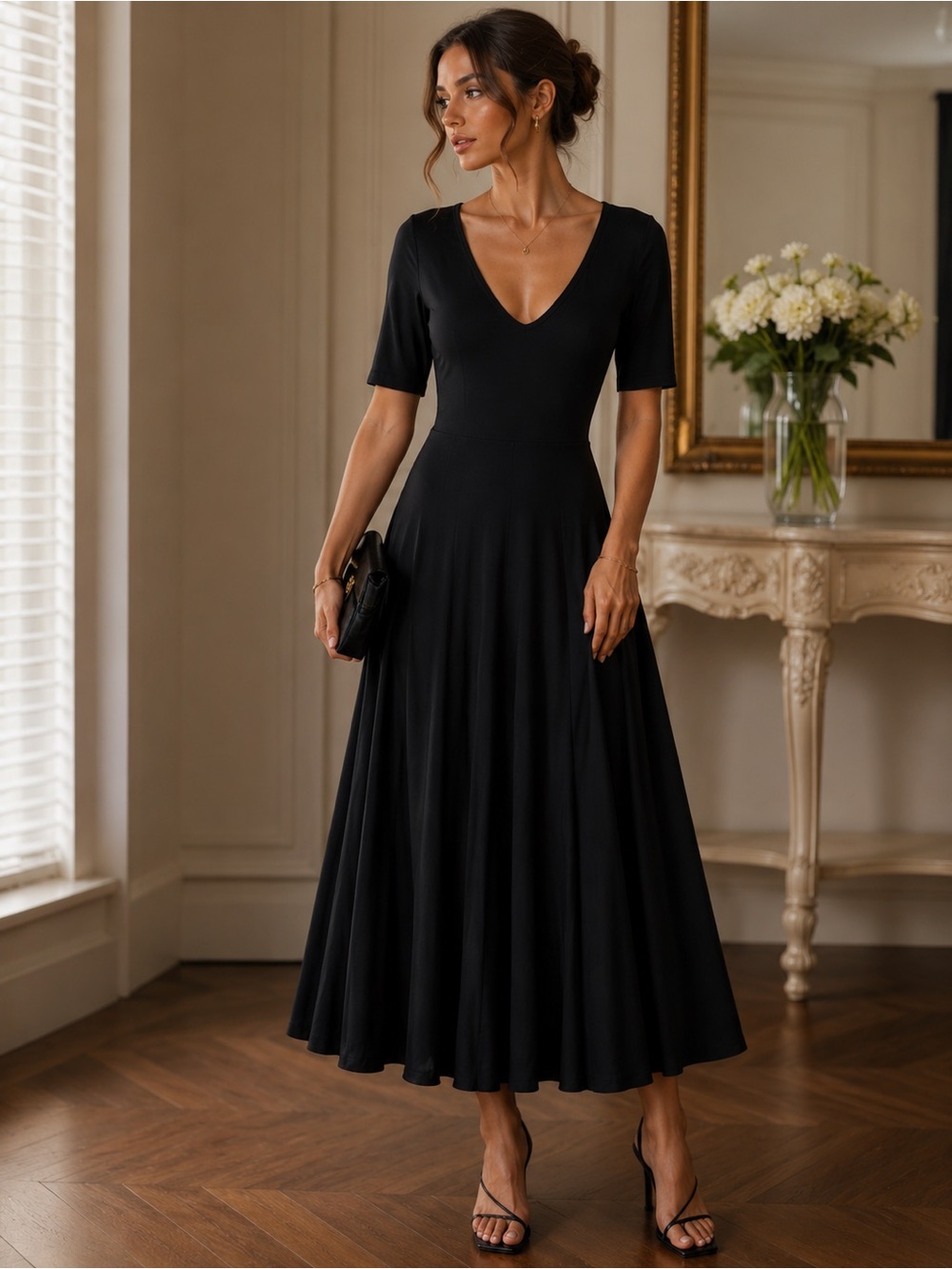 Reformation Black Scoop-Neck Midi Dress